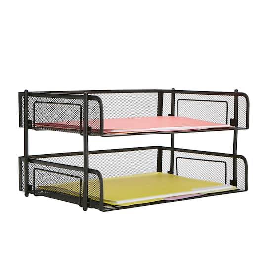 Mind Reader 2 Pack Black Stackable Metal Mesh Organizer